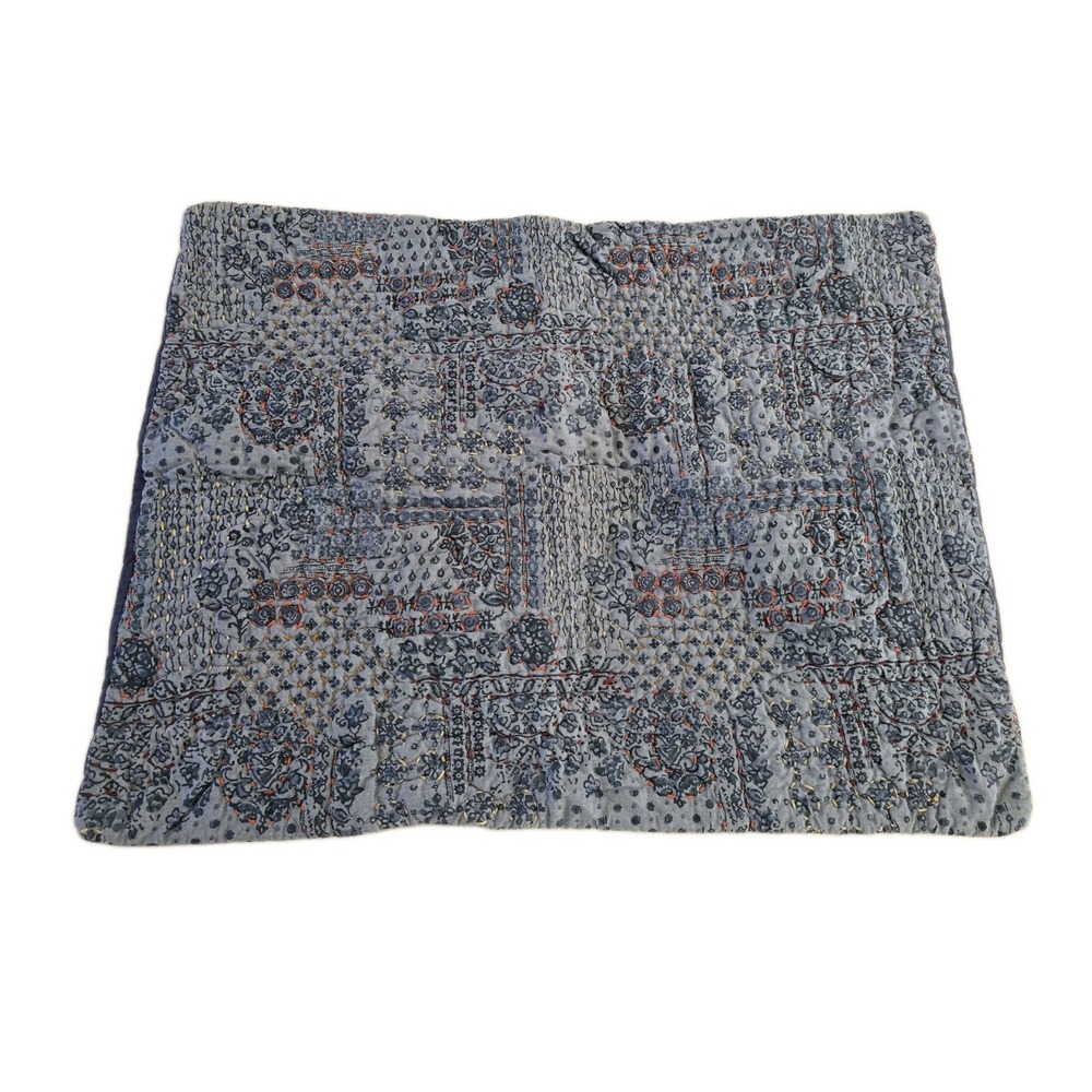 Blue Kantha Quilted Pillowcase Covers Set of 2 Standard Size 100% Cotton